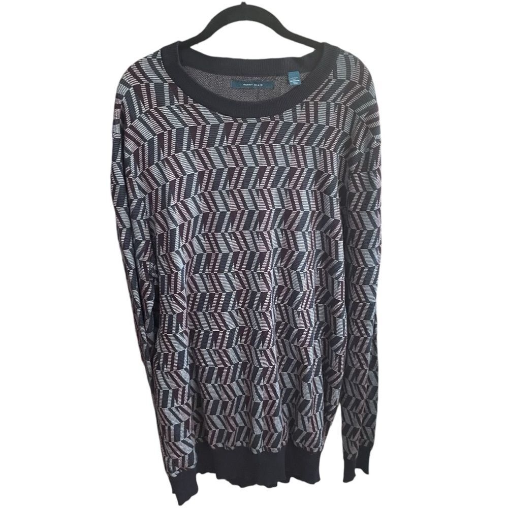 Perry Ellis Gray Geometric Pullover Modal Sweater Big Mens XLT Hipster Grandpa